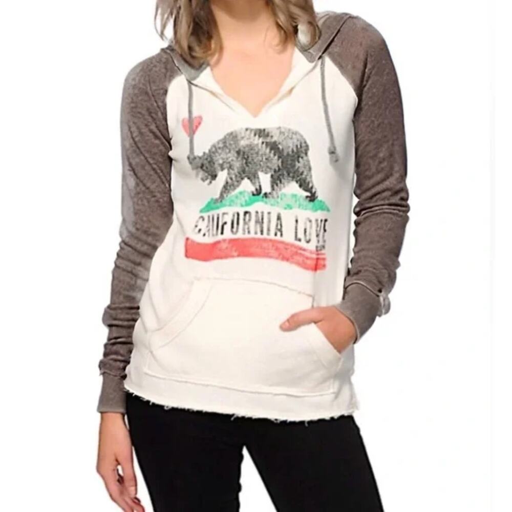 Billabong California Love Terry Cloth Raw Cut Hoodie Sweatshirt Beachy Small